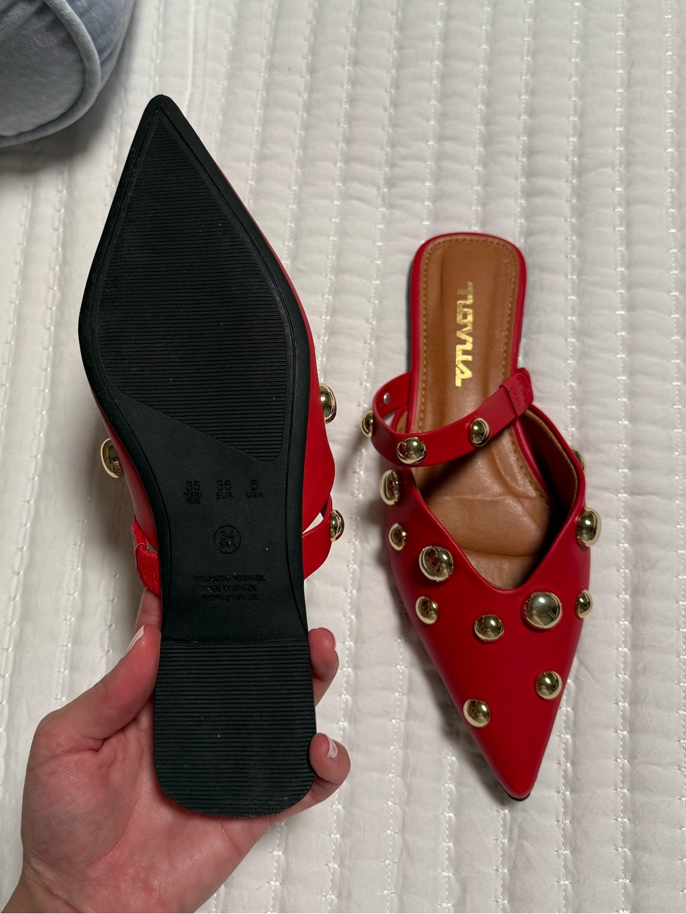 Red Studded Pointed-Toe Mules - Picture 2 of 2